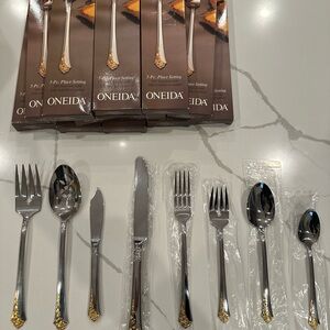Oneida Golden Damask Rose 63 piece Gold-Plated Silver Flatware Set *RARE*